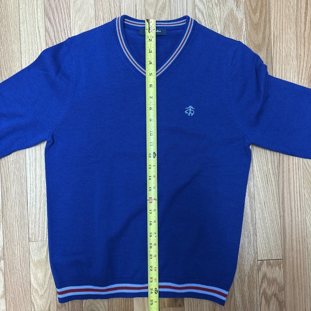 Brooks Brothers Fleece Men's Slim Blue 100%‎ Cotton Pullover V-Neck Sweater - L